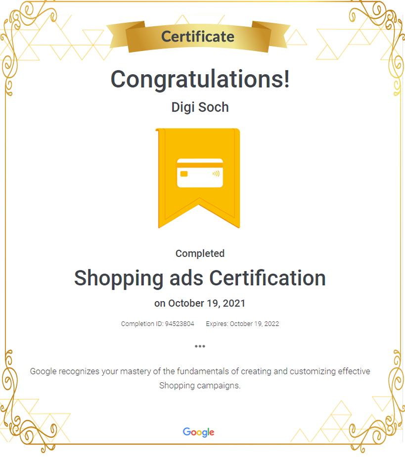 Shopping Ads Certificate